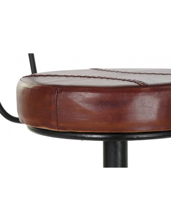 Assise en cuir brun et métal noir