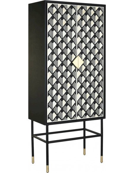 Armoire en résine blanche motifs géométriques noirs Meti