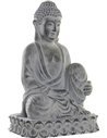 Statue Bouddha gris serein pour décoration de jardin, assis sur un socle en forme de lotus