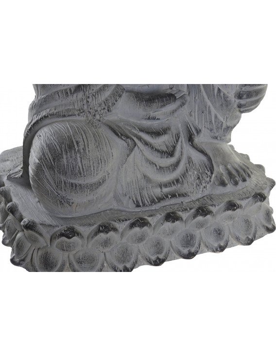 Détail du drapé et du socle en lotus de la statue Bouddha gris, vue de profil et de dessous