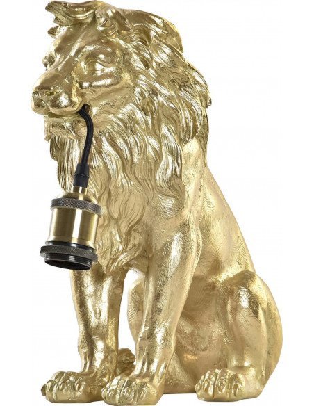 Lampe de table dorée en résine effet lion