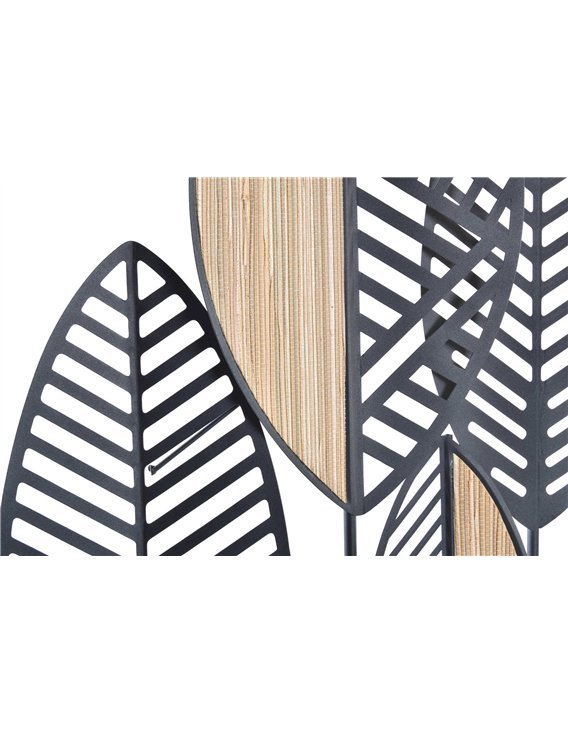 Décoration murale feuillage en métal et bois noir et brun Meti