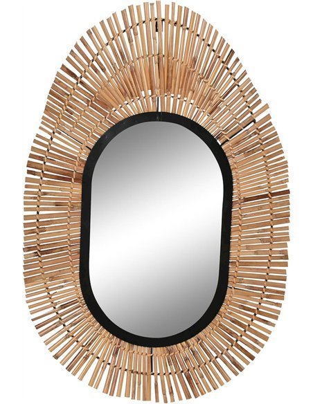 Miroir ovale en rotin naturel et métal noir