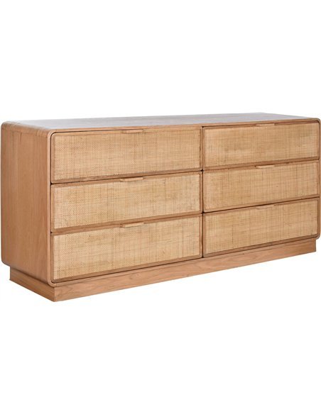 Commode en chêne et rotin naturel élégante