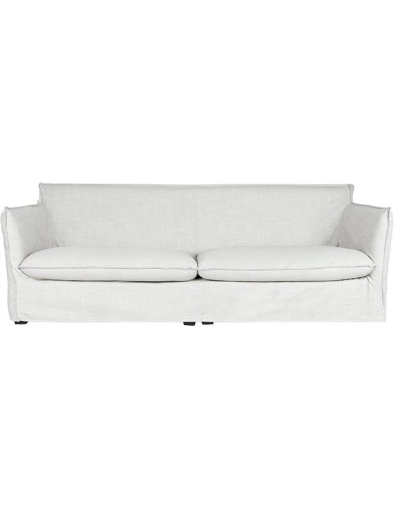 Canapé Coral vu de face, housse en lin beige sans coussins décoratifs