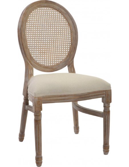 Chaise en lin beige et bois naturel Meti