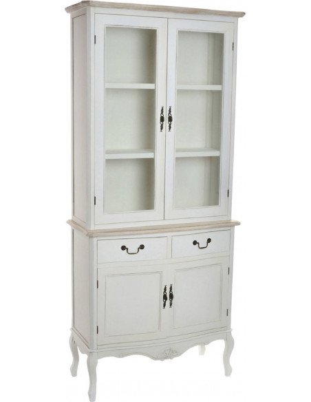 Élégant meuble vitrine bois et verre blanc naturel