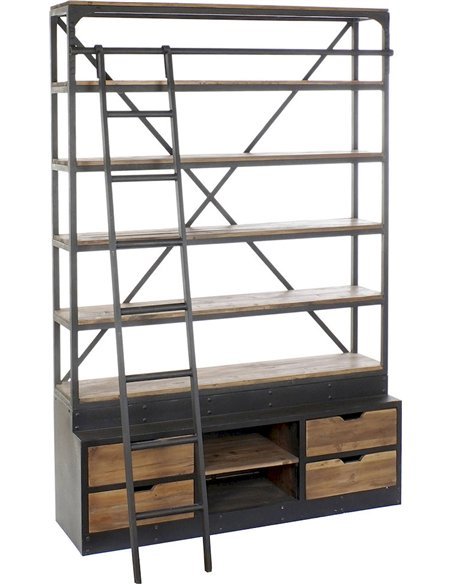 Bibliothèque échelle bois métal design industriel