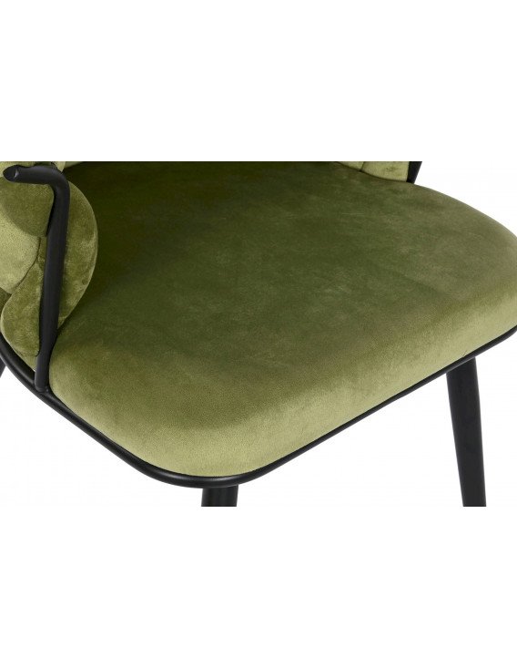 Chaise coquille velours vert et métal noir Meti