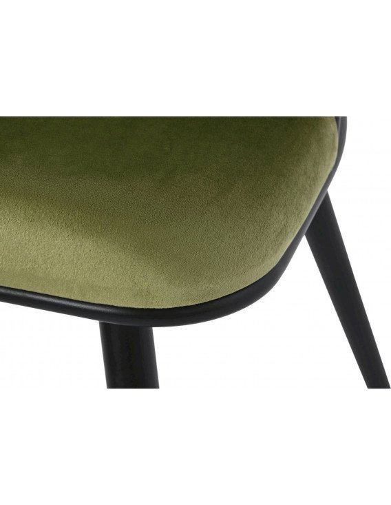 Chaise coquille velours vert et métal noir Meti