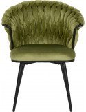 Chaise coquille velours vert et métal noir Meti