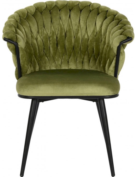 Chaise coquille velours vert et métal noir Meti