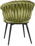 Chaise coquille velours vert et métal noir Meti