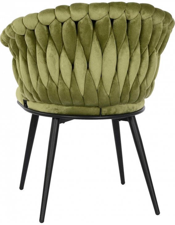 Chaise coquille velours vert et métal noir Meti