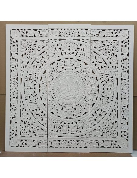 Tête de lit mandala blanc décapé style bohème