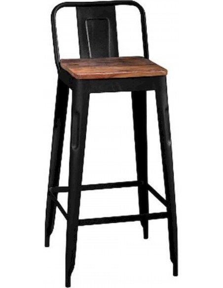 Tabouret design industriel métal et bois noir Meti