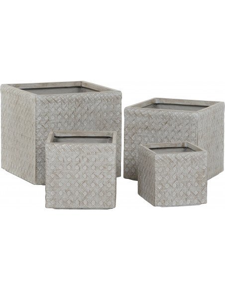 Pot de fleurs carré design beige pour déco d'extérieur