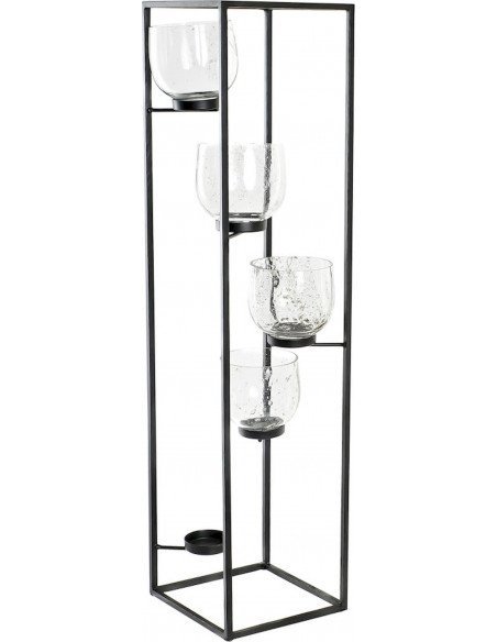 Porte-bougie en verre et fer noir Meti