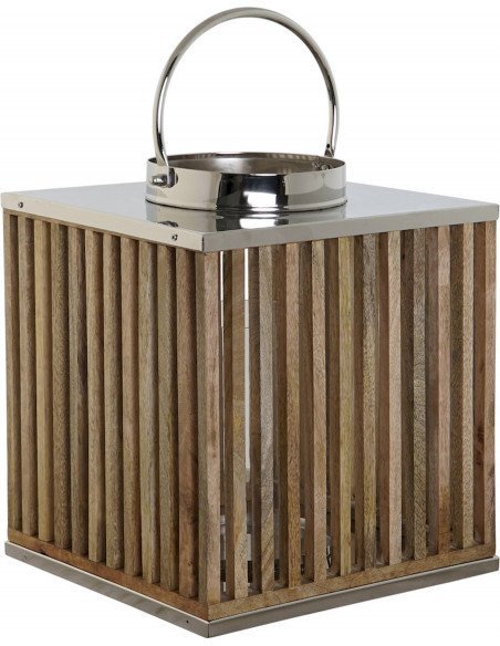 Porte-bougie en verre et bois brun naturel Meti