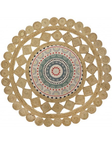 Tapis en jute et coton naturel à motifs multicolores