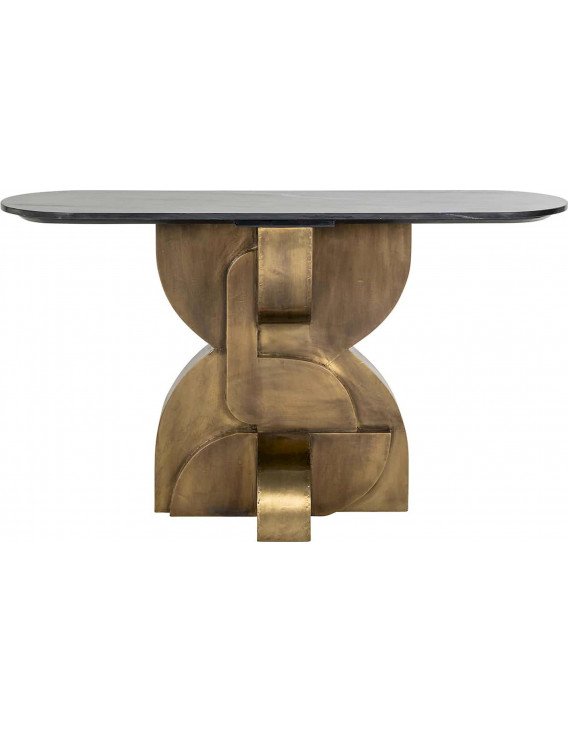 Console Maddox noir et or de face, pied sculpté en arches