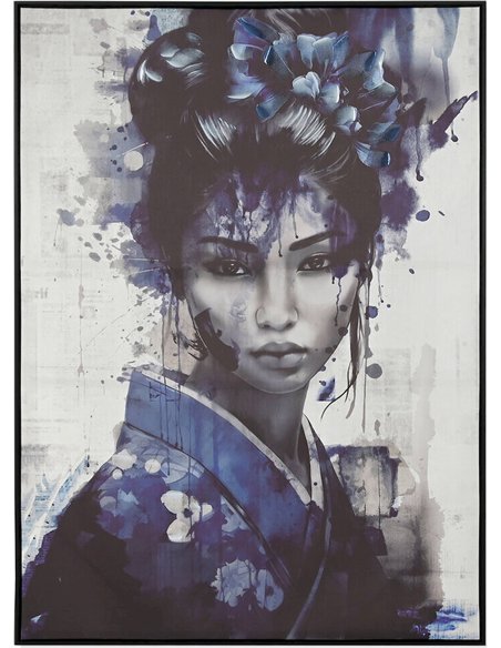geisha orientale bleu noir art mural moderne toile encadrée