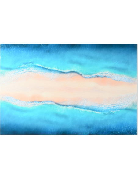 tableau plage bleu beige en verre trempé élégant