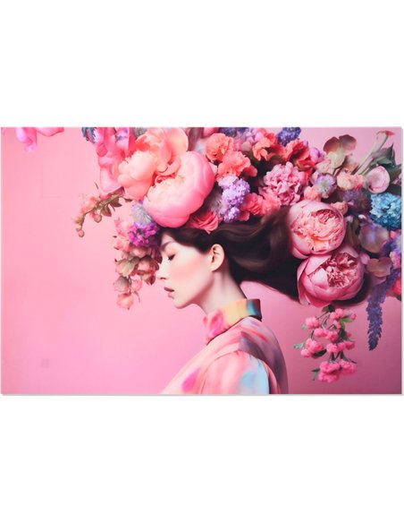 tableau femme artistique fleurs multicolores décoration murale