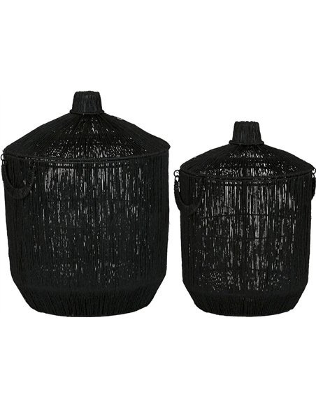 panier jute noir avec couvercle design colonial élégant