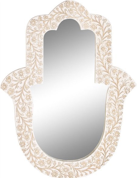 miroir hamsa blanc en bois de manguier sculpté décoratif