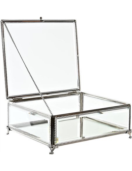 coffret à bijoux en verre transparent argenté raffiné