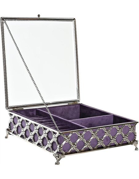 boîte à bijoux lilas élégante en métal et verre