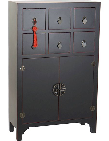 commode orientale noire rouge design élégant style asiatique