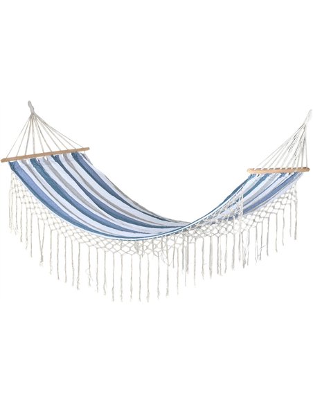 Hamac coton polyester bleu blanc extérieur