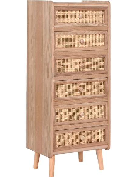 meuble de rangement en bois et rotin naturel