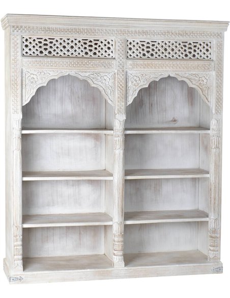 bibliothèque sculptée blanche design oriental