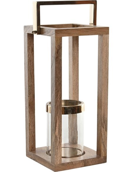 photophore en bois de manguier et acier brun pour intérieur chic