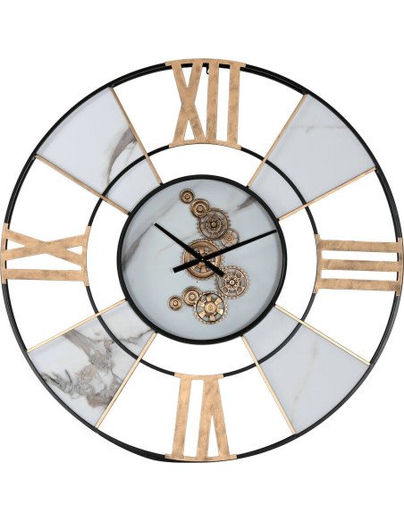 horloge murale métal blanc doré style industriel élégant