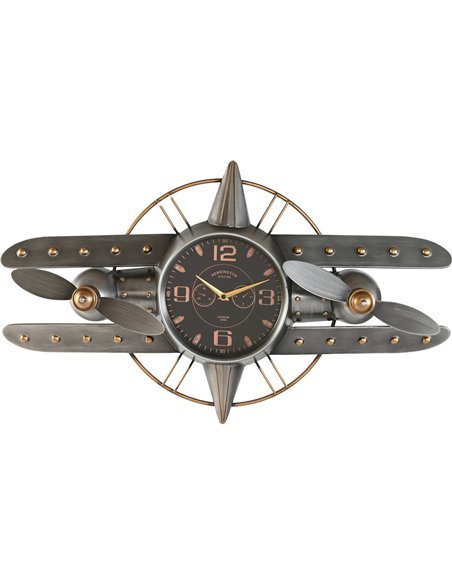 horloge murale avion design métal argent doré vintage