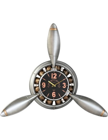 horloge murale design avion style vintage métal argent doré
