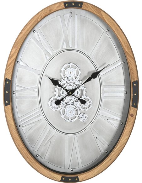 horloge murale loft métal argent et bois décoratif