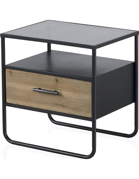 table de chevet métal bois design industriel élégance