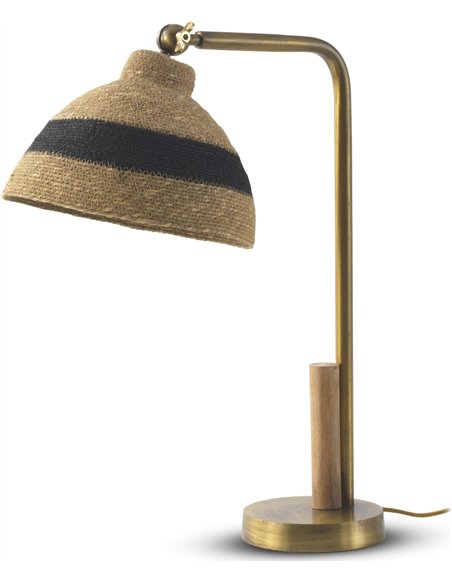lampe de table élégante en fibre naturelle dorée
