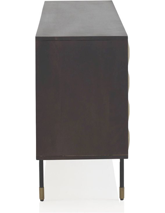 buffet tendance bois exotique et façade dorée chic