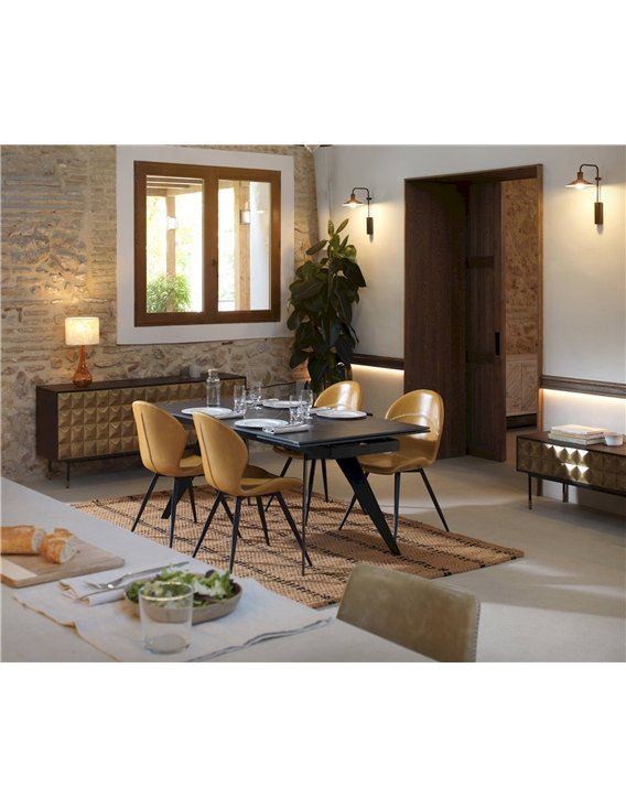 meuble de rangement design doré et noir bois de manguier