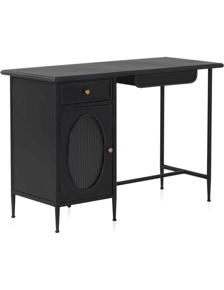 meuble bureau noir métal style industriel avec porte ovale vitrée