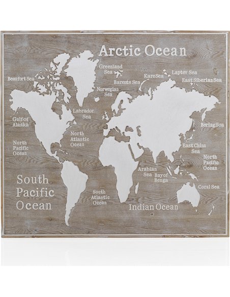 tête de lit bois mapemonde gravé style rustique naturel