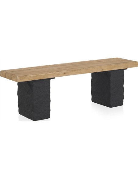 Banc design bois d’abeto et base noire effet roche