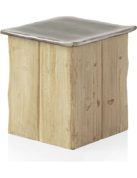 Tabouret bois naturel assise métal effet artisanal