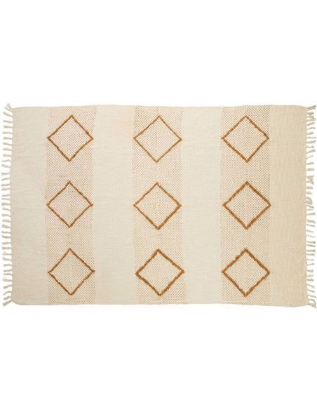 Plaid coton beige motif diamant pour décoration cosy